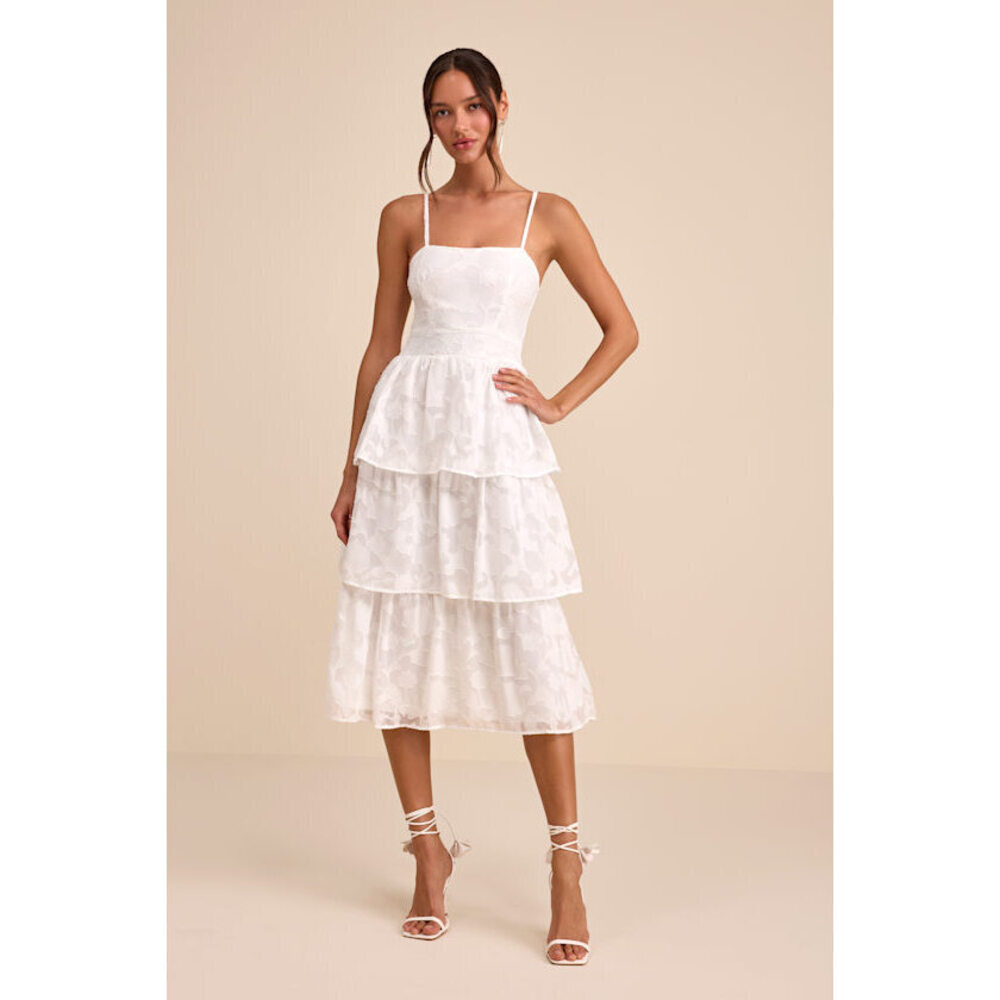 Lulus Grace And Beauty White Burnout Floral Print Tiered Dress - Size L